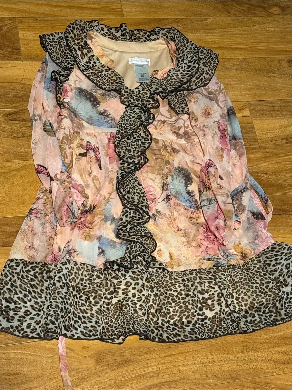 Sophie Max Blue Floral Dress with Pink and Brown Accents